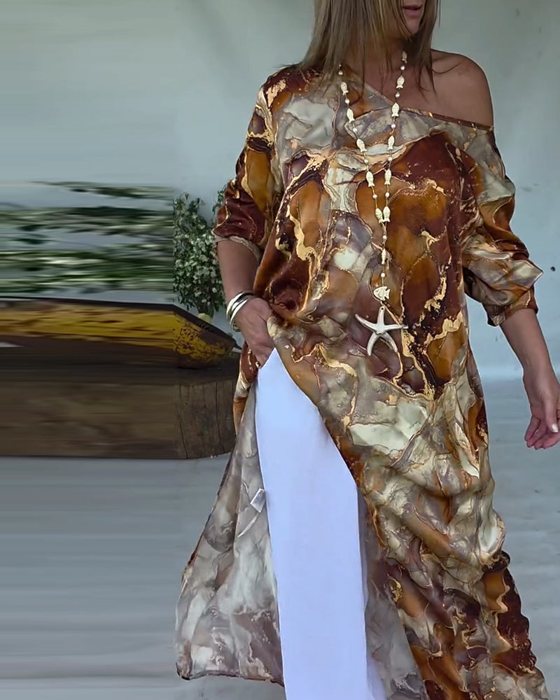 Fashionable Slit Printed Blouse