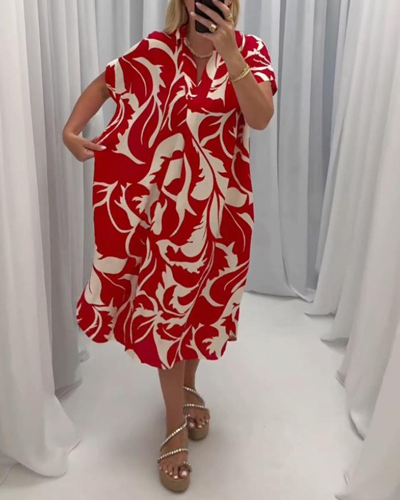 Contrast print slit casual dress