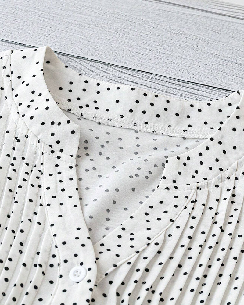 Ruffle Sleeve V-Neck Polka Dot Blouse