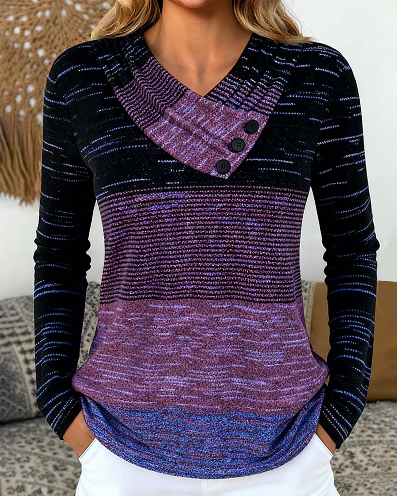 Long-Sleeved Color-Blocked Top