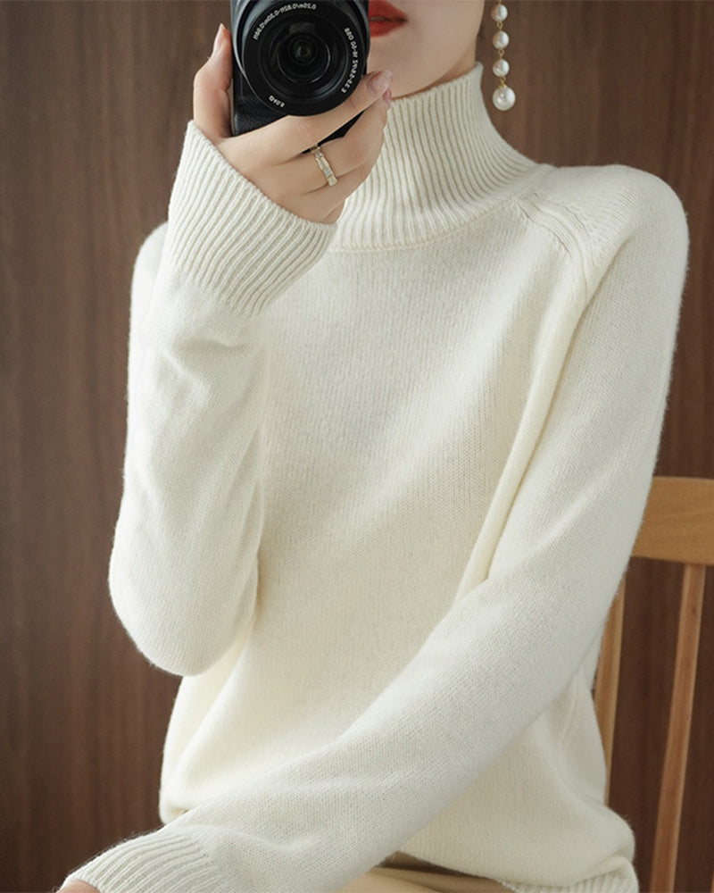 Simple solid color high collar long sleeve sweater