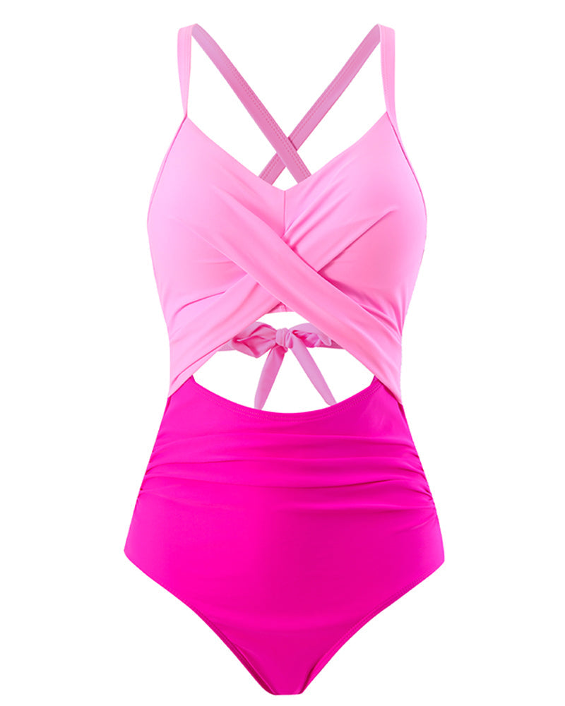 Color block cross strap swimsuit