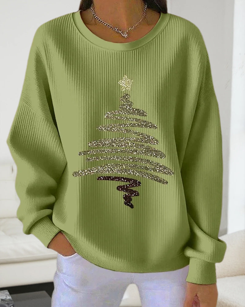 Loose Pitted Christmas Print Sweatshirt