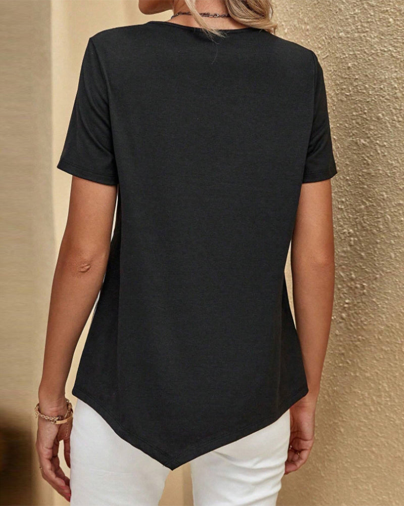 Round neck color-block striped blouse