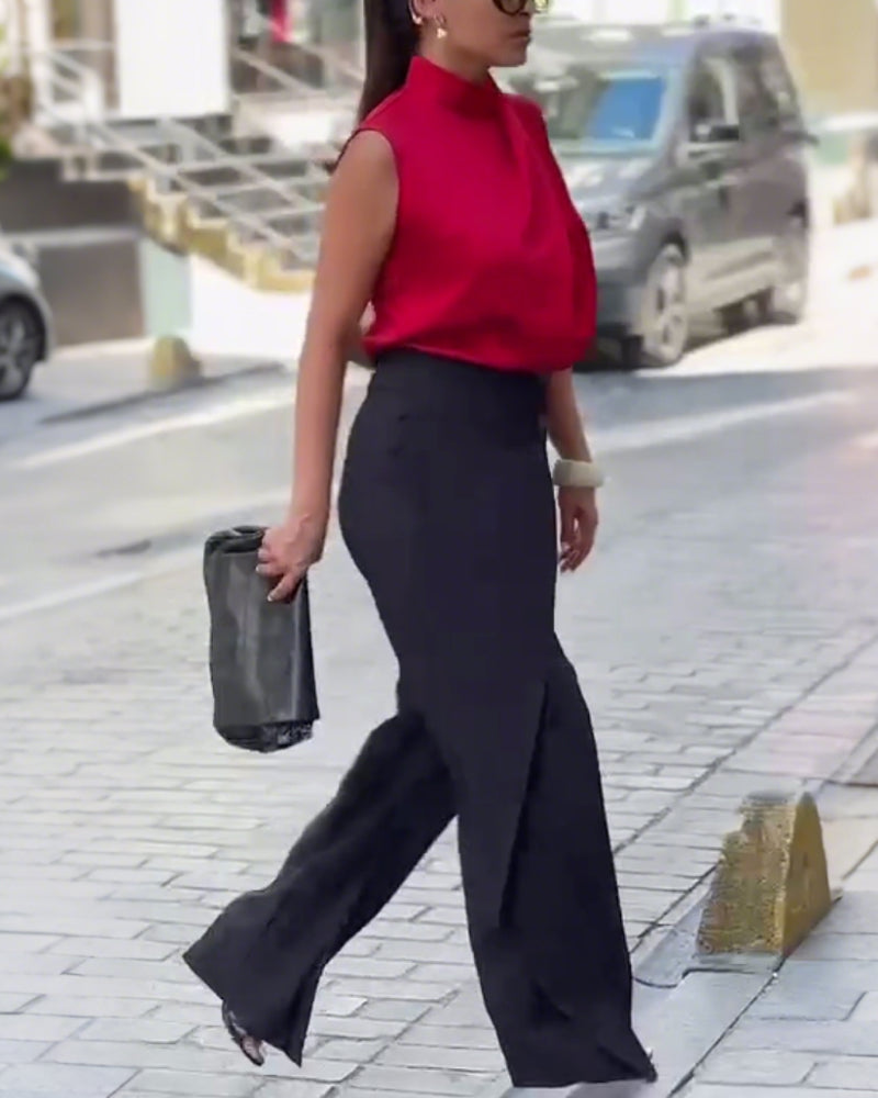 Asymmetric Layered Wide-Leg Pants