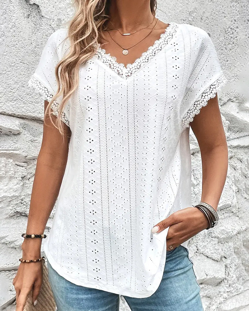 Lace Cutout Short Sleeve