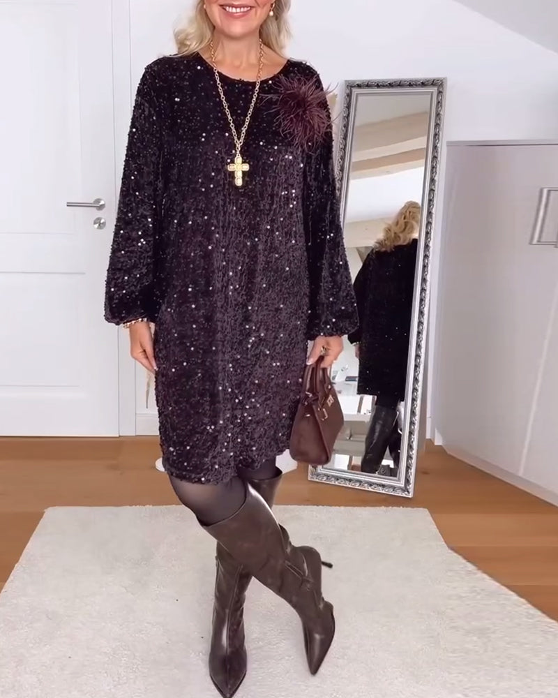 Lantern Sleeve Loose Sequined Dress