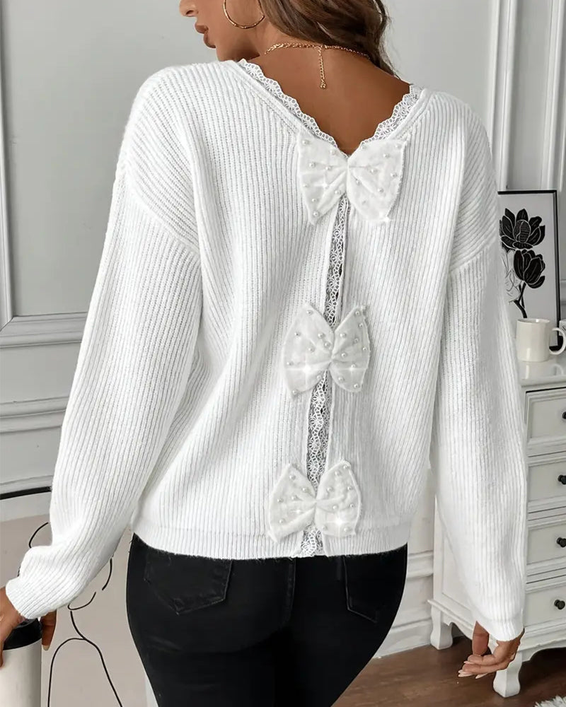 Long-Sleeved Back Bow Pullover