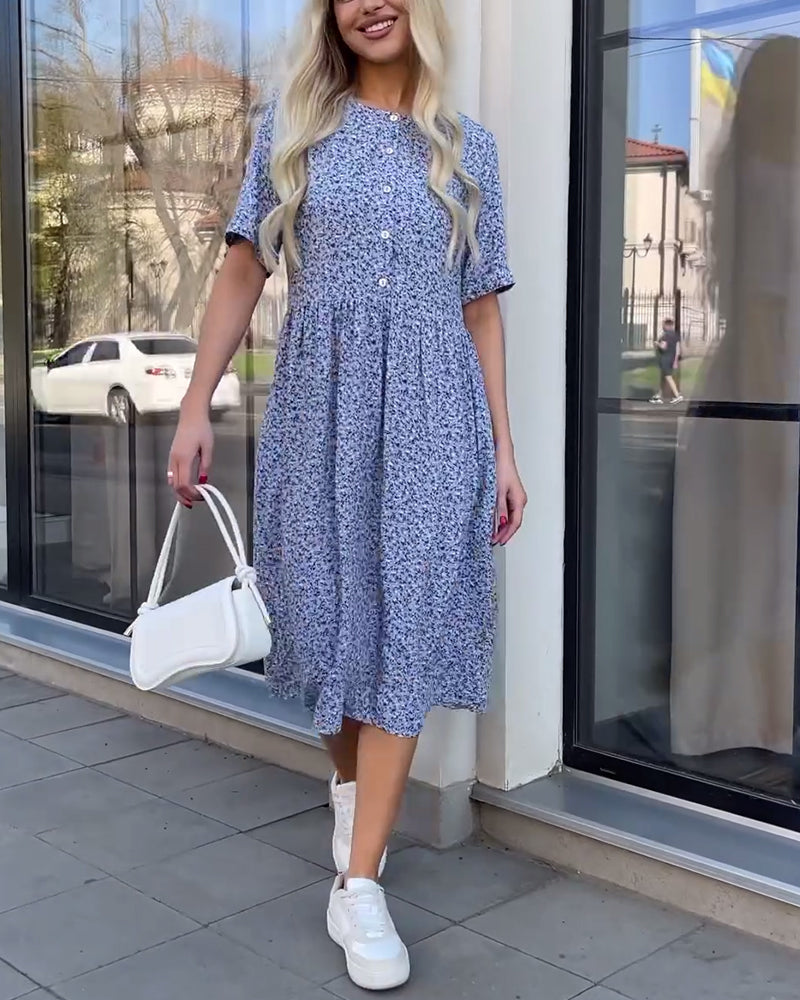 Mid-sleeve button floral dress