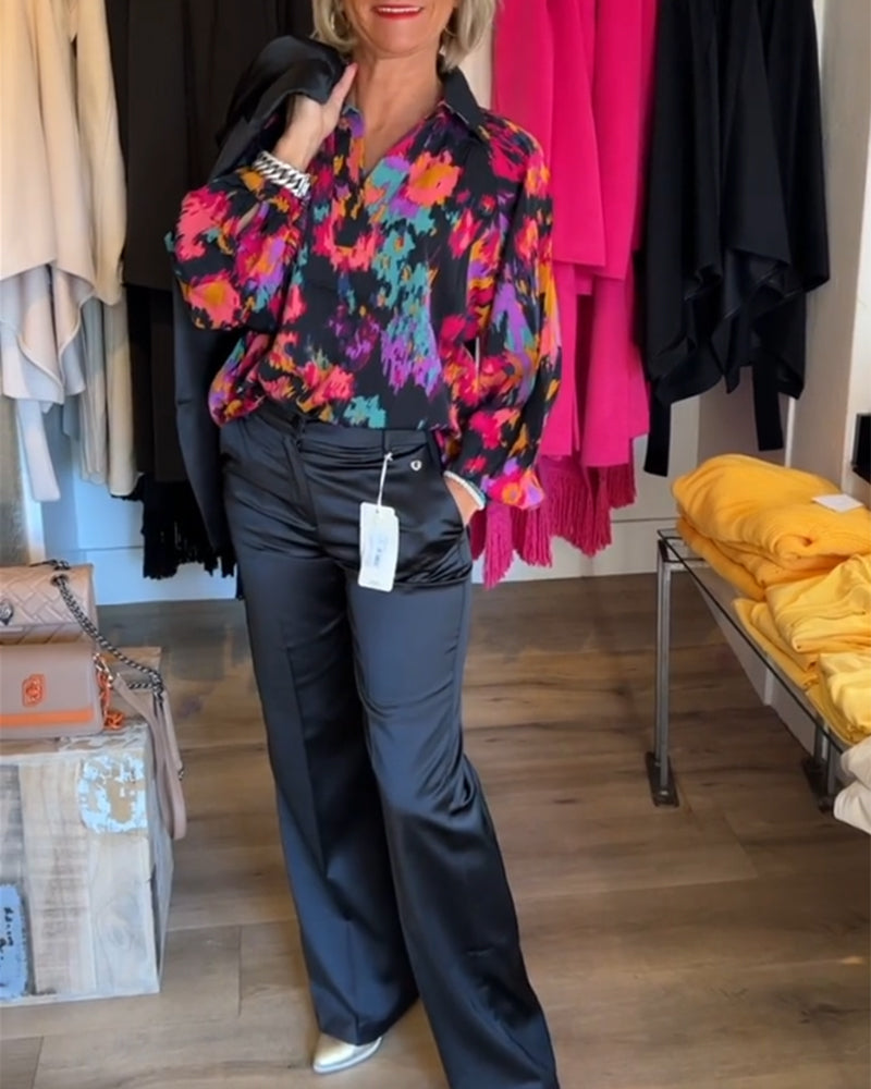 Printed elegant long-sleeved blouse