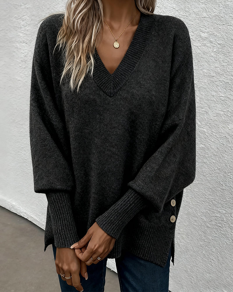 Lantern Sleeve V Neck Jumper