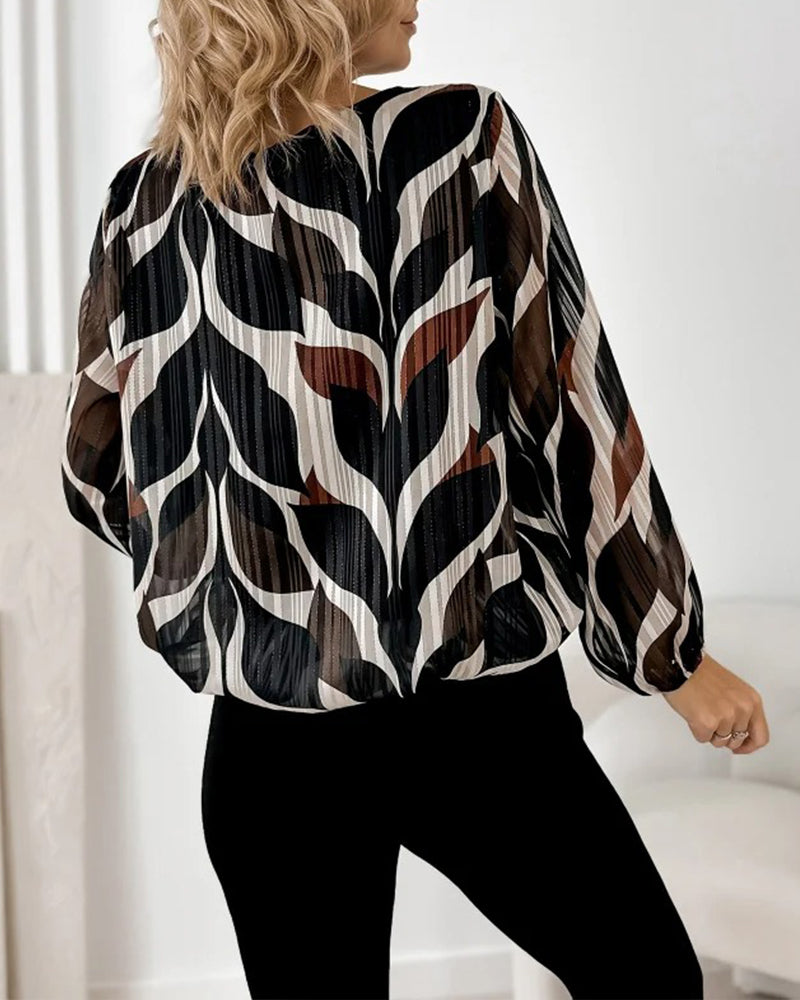 Lantern Sleeve Round Neck Blouse