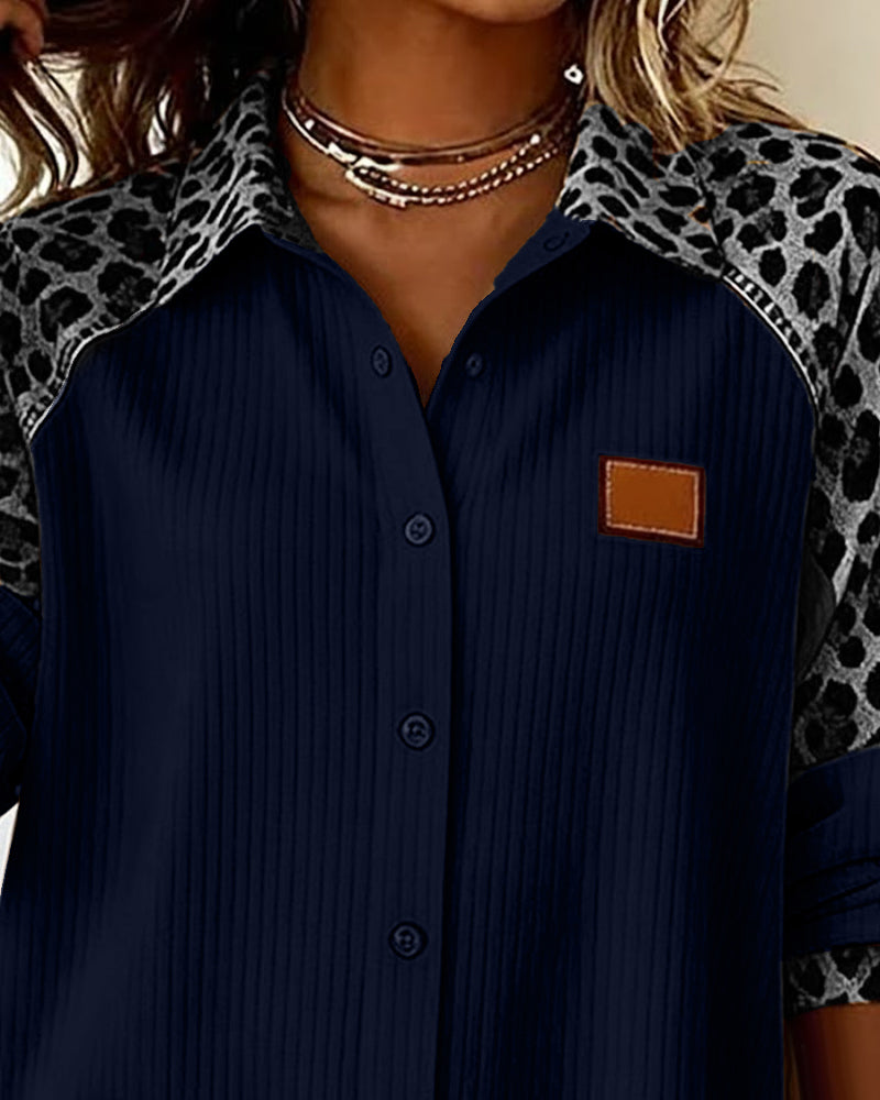 Lapel Button-Down Leopard Print Shirt