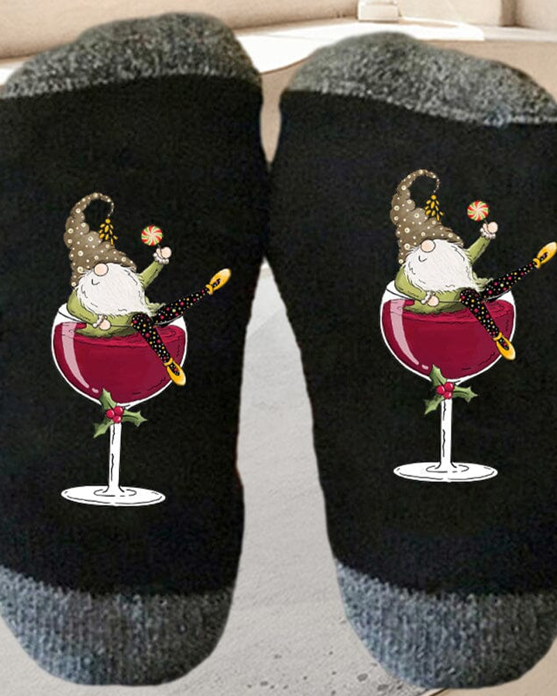 🧦Christmas gnome wine glass unisex crew socks🧦