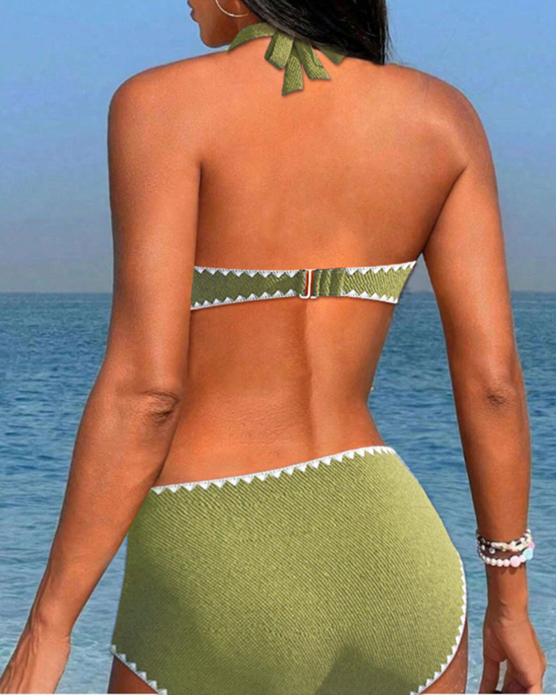 Pleated halterneck simple holiday bikini