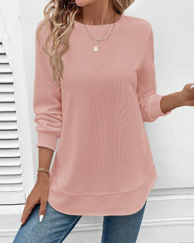 Round Neck Long Sleeve Solid Color Top