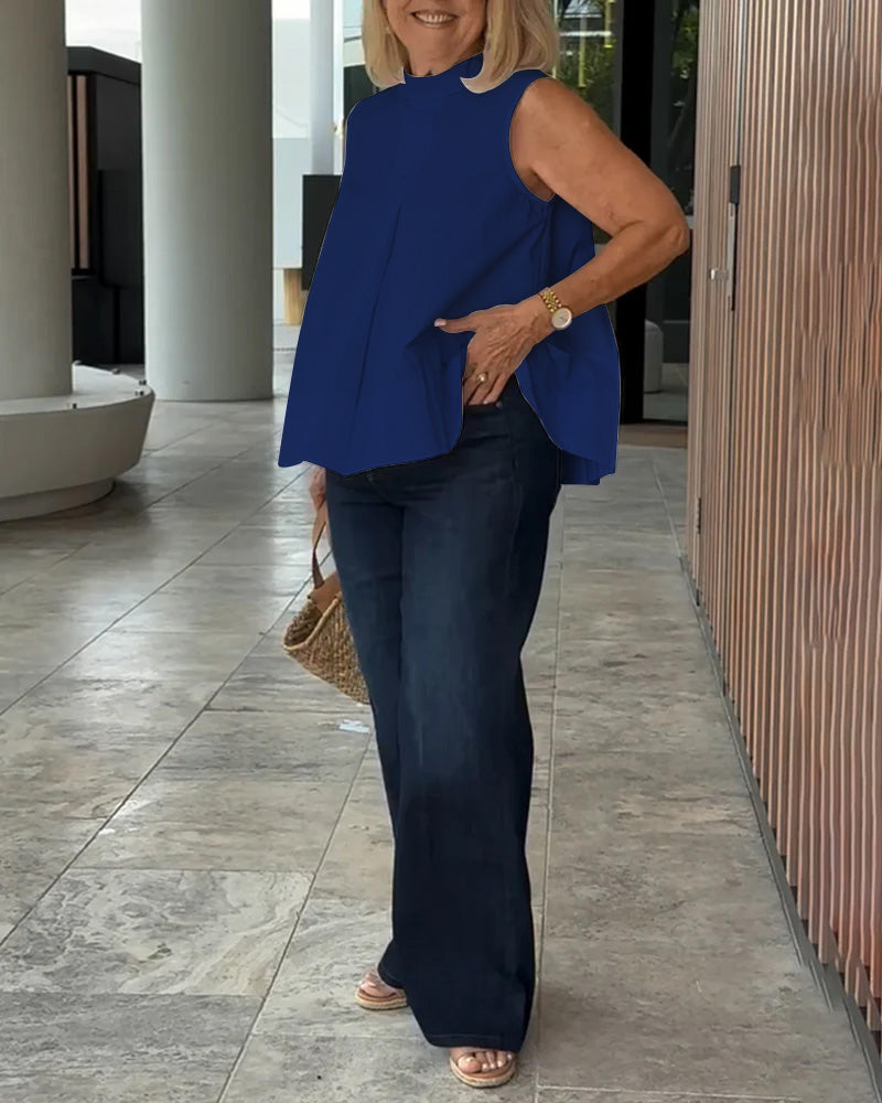 Sleeveless Solid Color Simple Blouse