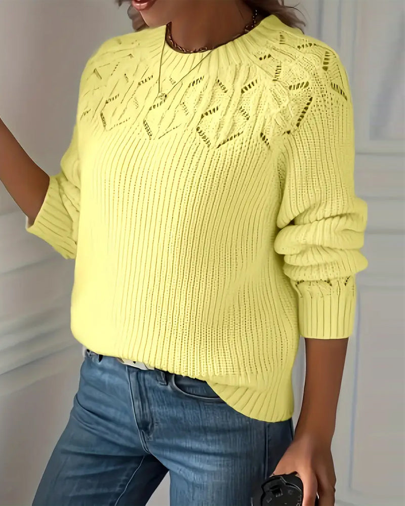 Crew Neck Long Sleeve Hollow Sweater