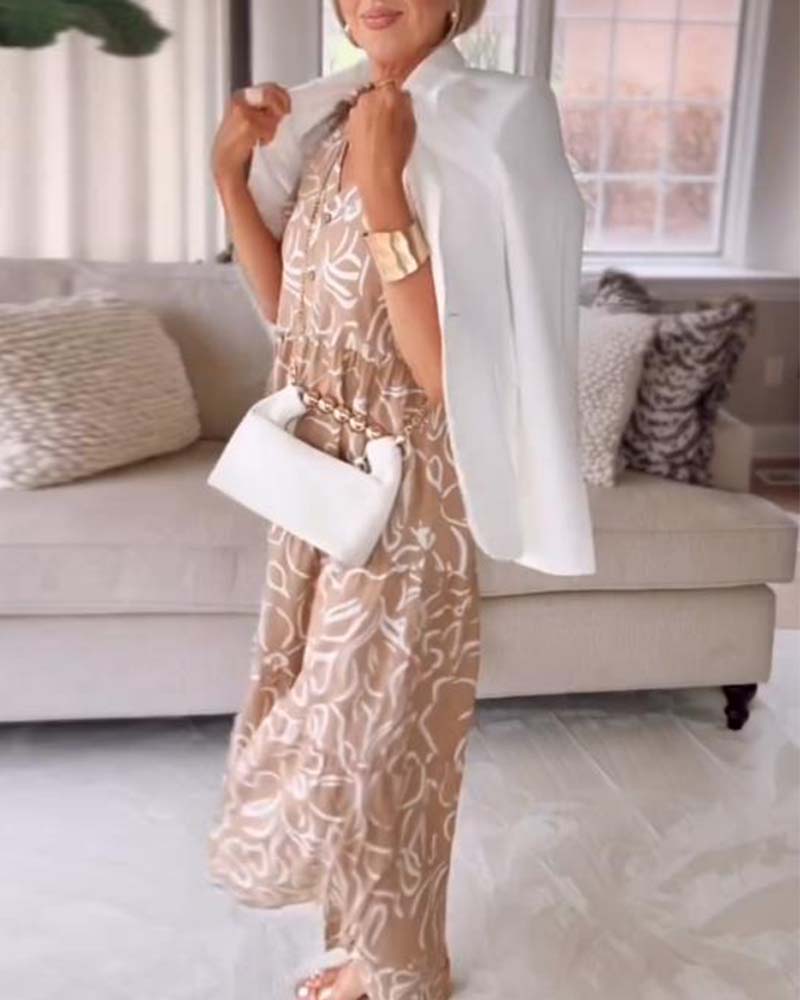 Short-sleeved Pocket Dress with Geometric Prints