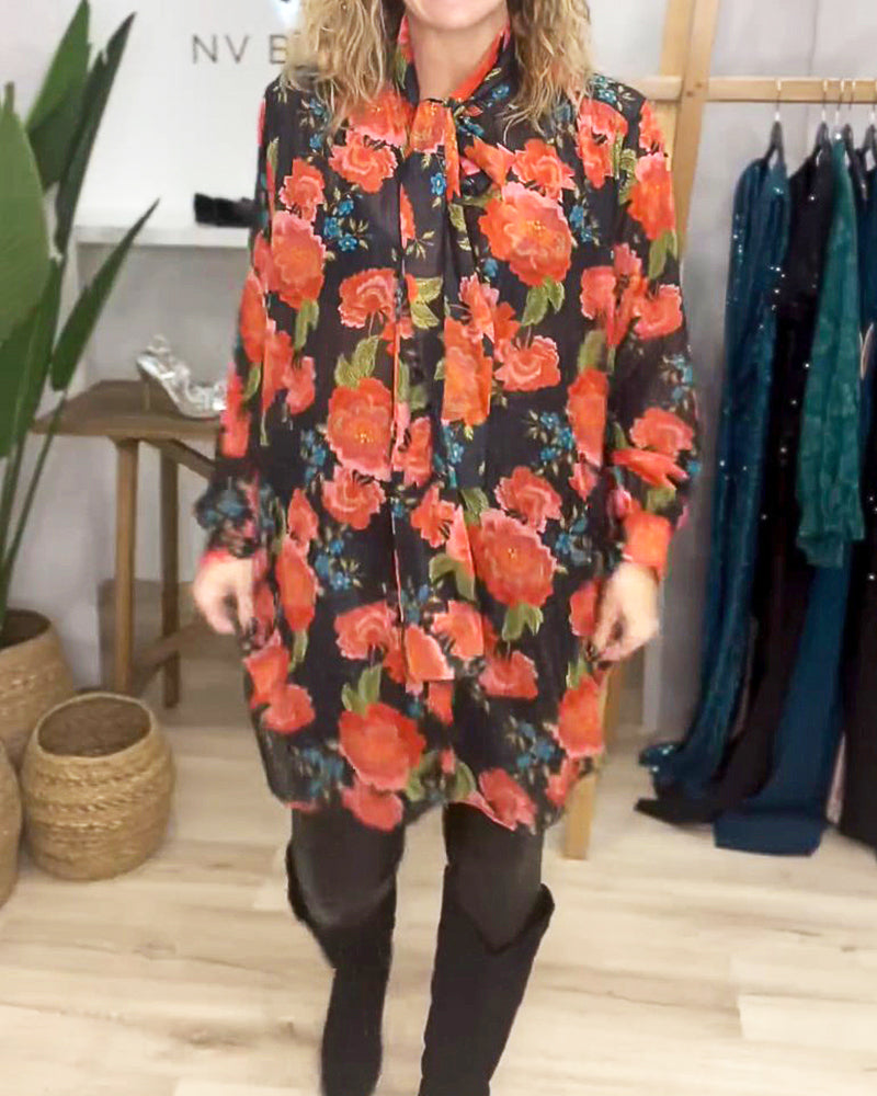 Floral pattern loose blouse