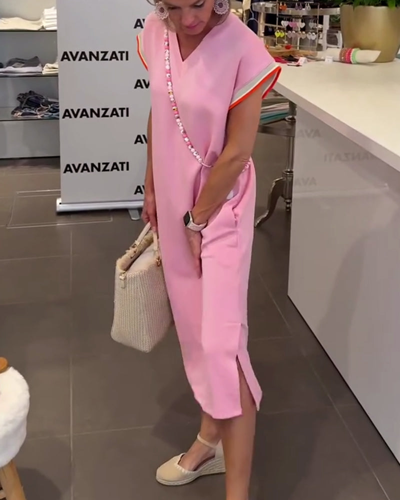 Lotus Leaf Sleeve V Neck Casual Slit Dress