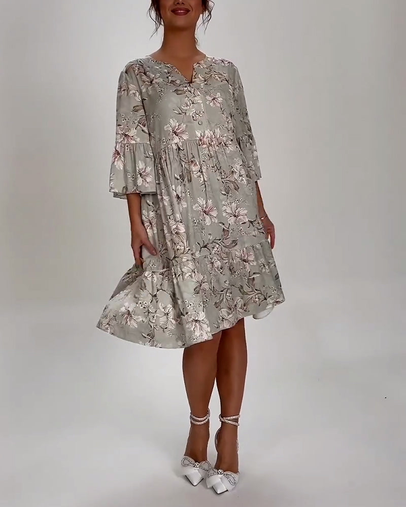 Bell sleeve floral print dress