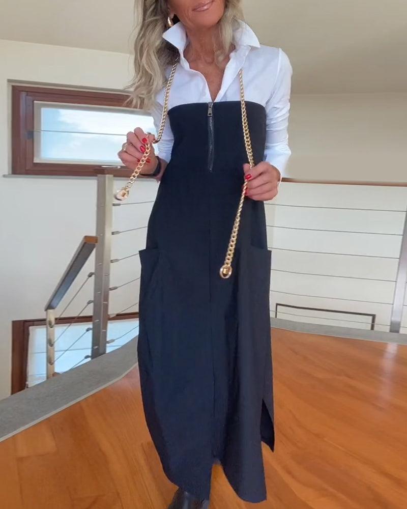 Fashionable solid color zipper pocket skirt