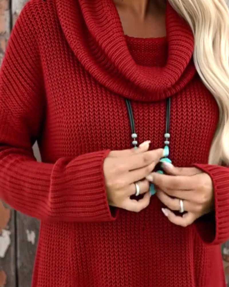 Solid Color High-Neck Stylish Dress