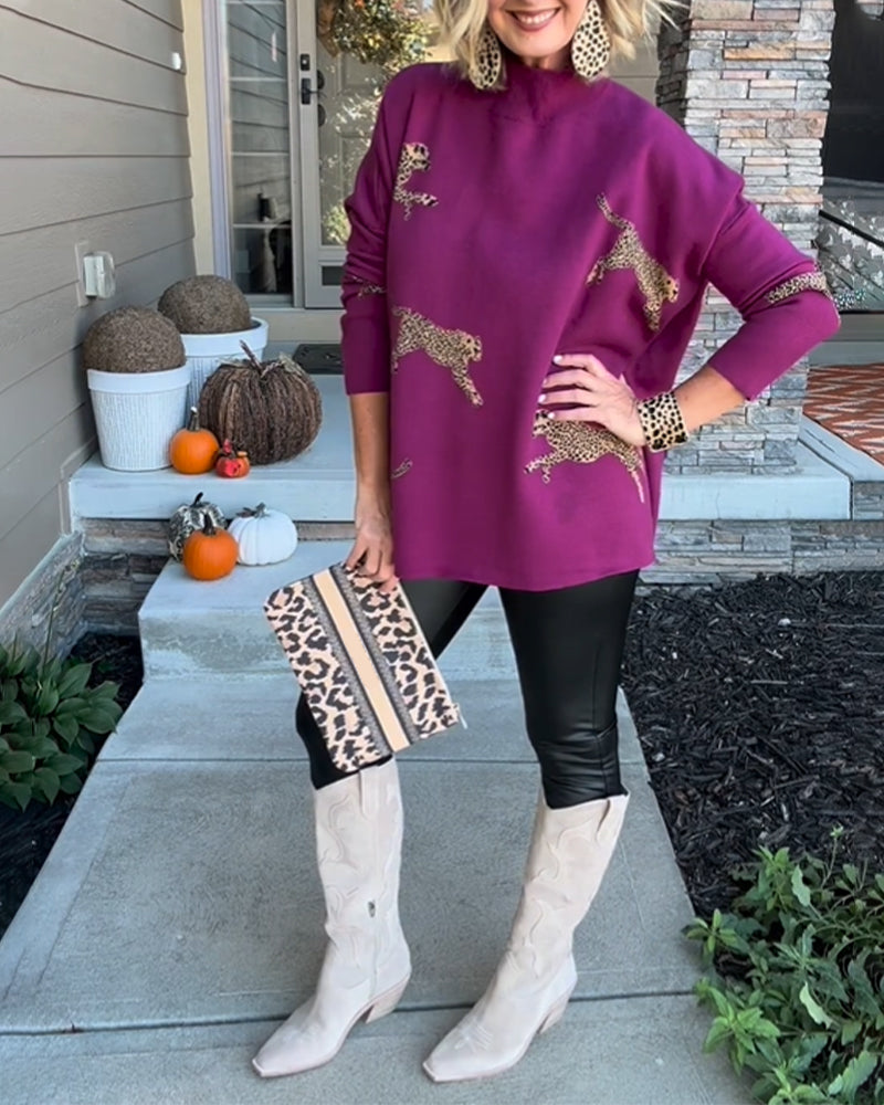 Cheetah pattern loose sweater