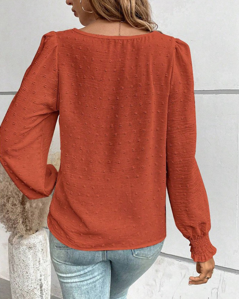 Simple Round Neck Solid Color Blouse