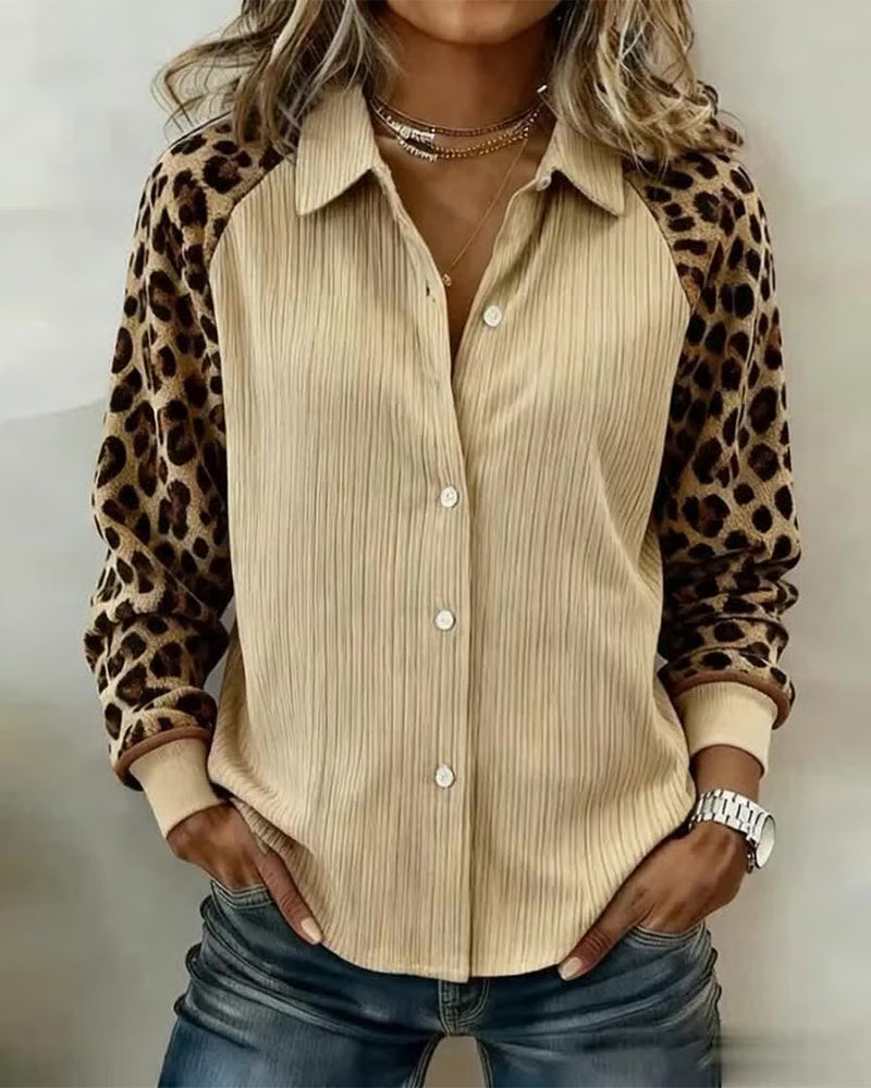 Leopard Print Long Sleeve Lapel Shirt