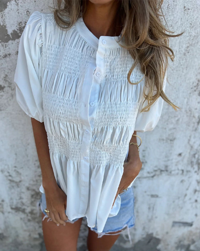 Casual Fashion Short Sleeve Solid Color Blouse