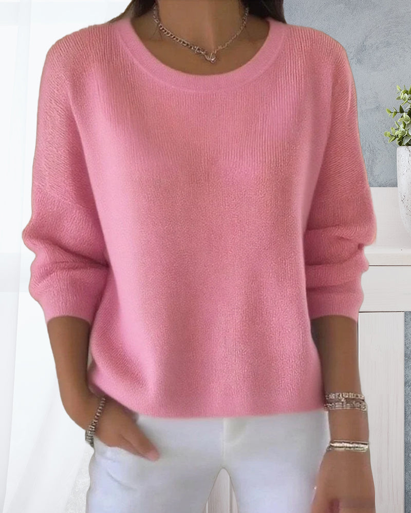 Solid Round Neck Drop Shoulder Jumper