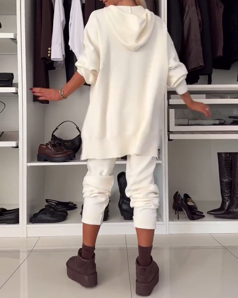 Two-piece set - solid color sweater and pants