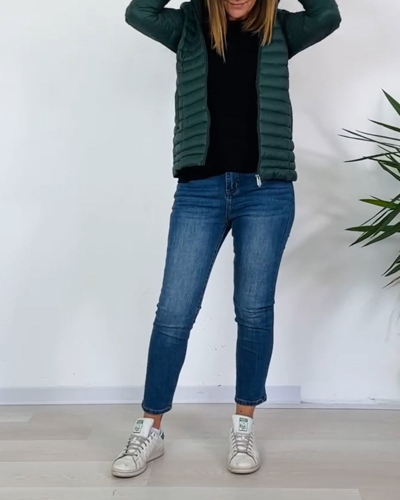 Fashion solid color zipper button detachable coat