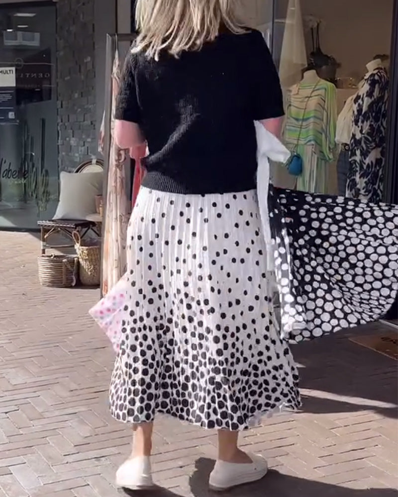 Elegant polka dot print pleated skirt