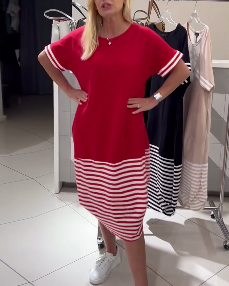 Contrast Stripe Short Sleeve Casual Dress