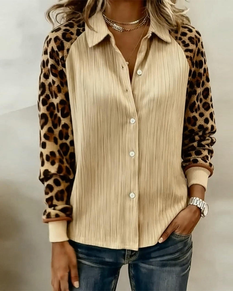 Leopard Print Long Sleeve Lapel Shirt