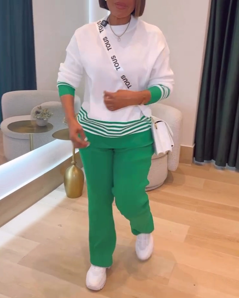 Striped Contrast Pullover Pants Set