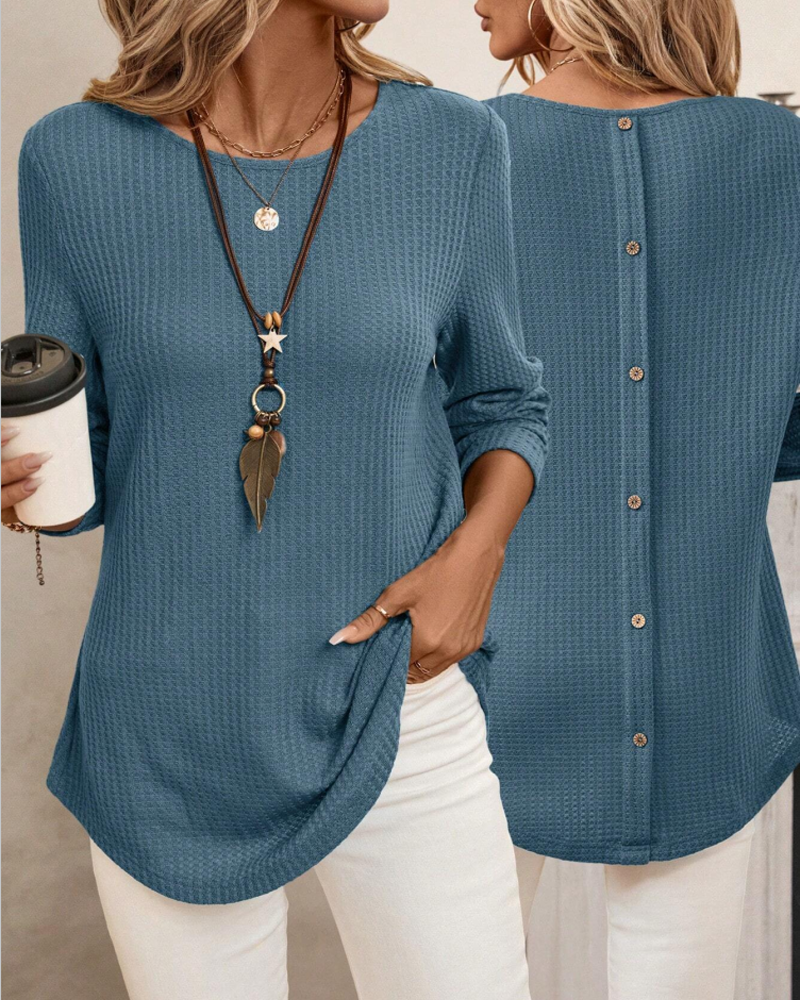 Round Neck Long Sleeve Solid Color Top