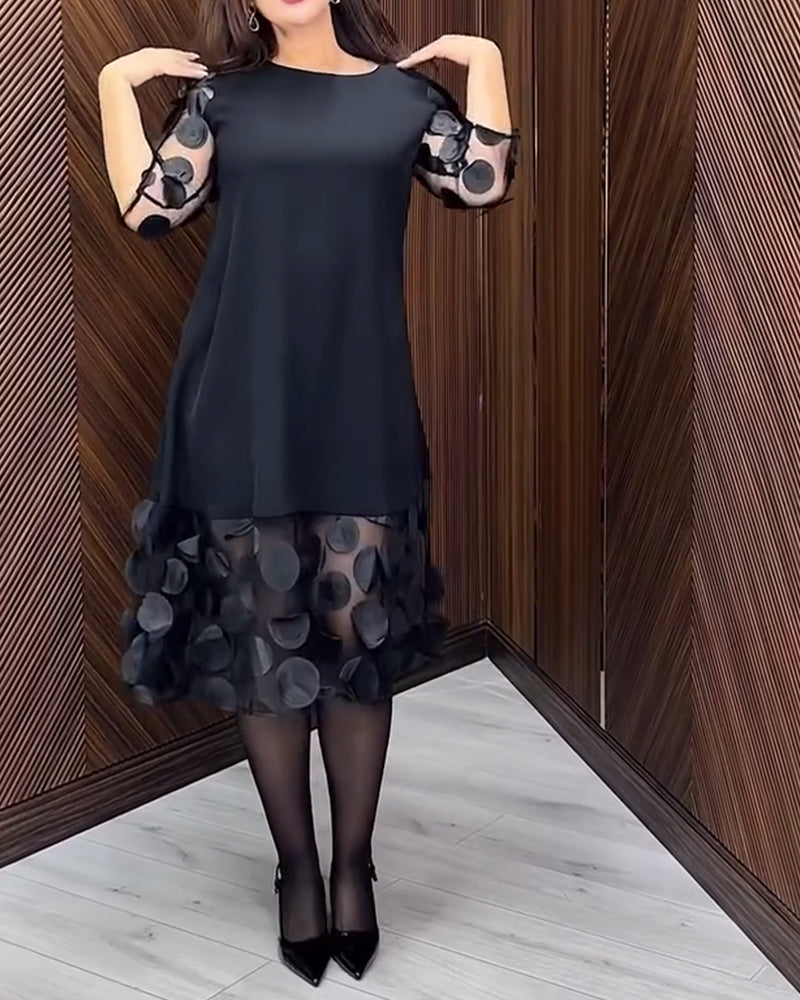 Mesh Stitching Fashionable Round Neck Dress