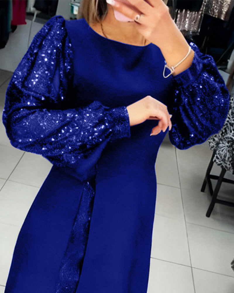 Puff-Sleeved Elegant Patchwork Dress