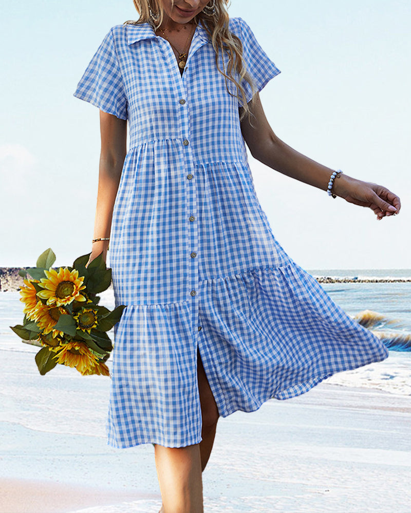 Plaid print casual shirt dress