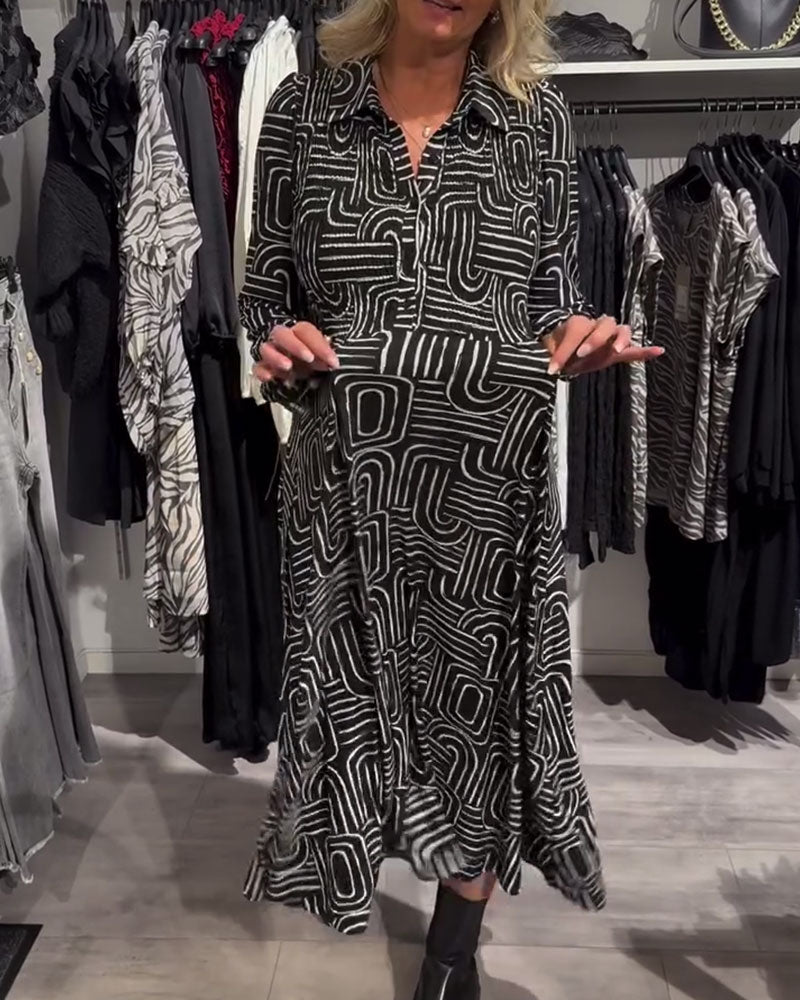 Lapel - collared Fashionable Printed Dress