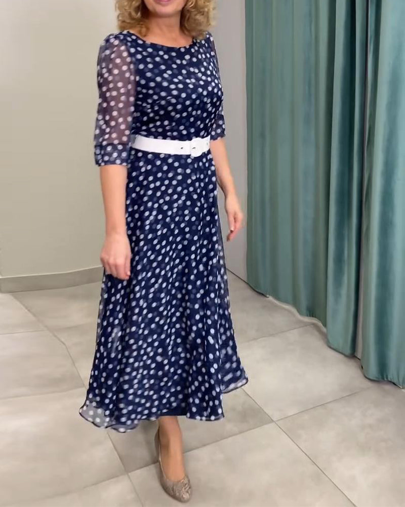 Half-Sleeved Polka Dot Chiffon Dress