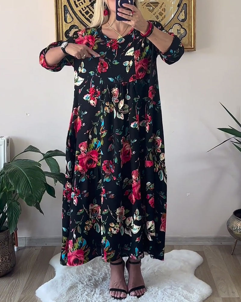 Loose Oversized Round Neck Printed Dress