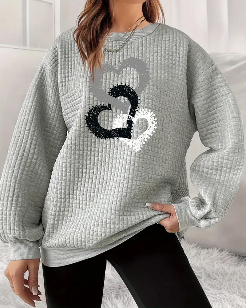Heart Print Long-Sleeved Sweatshirt