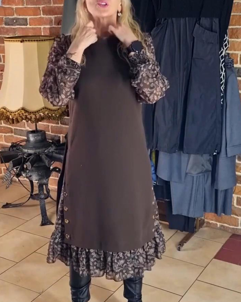 Round Neck Fake Two-Piece Dress