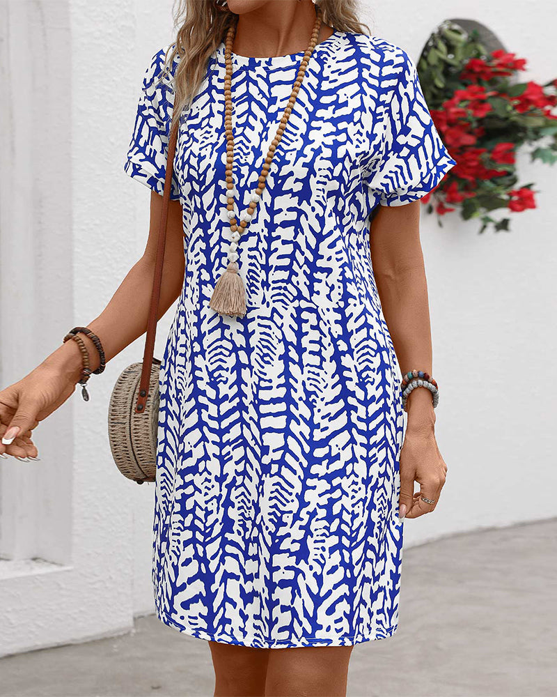 Crew neck printed casual dress