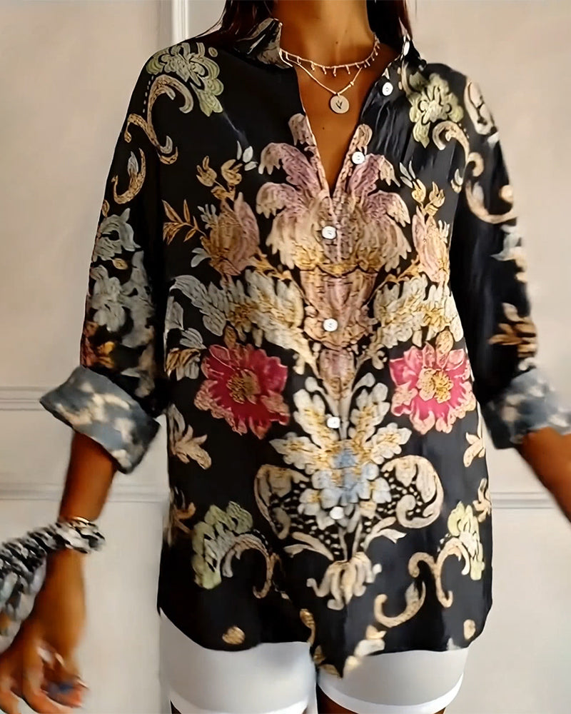 Collared Printed Button-Up Shirt